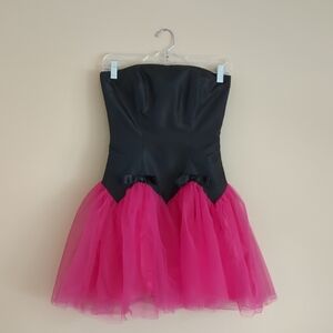 14" Pit-to-pit Betsey Johnson Black And Pink Dress Strapless Grunge